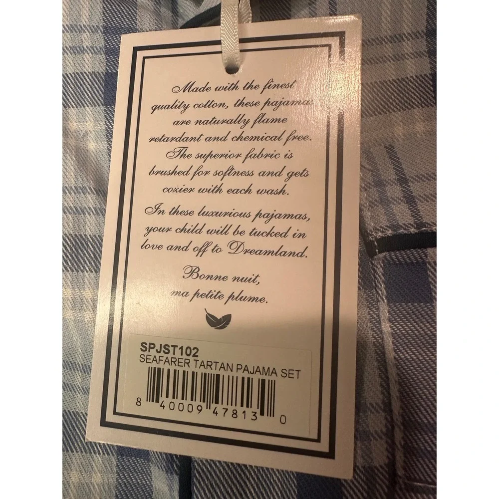 Petite Plume Boys Seafarer Tartan Pajama Set Blue White Plaid Size 2 SPJST102